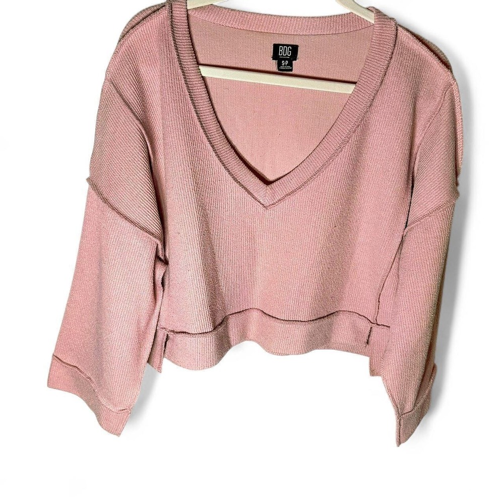 BDG Urban Outfitters Pink Ribbed V-Neck Cropped Sweater Womens Small